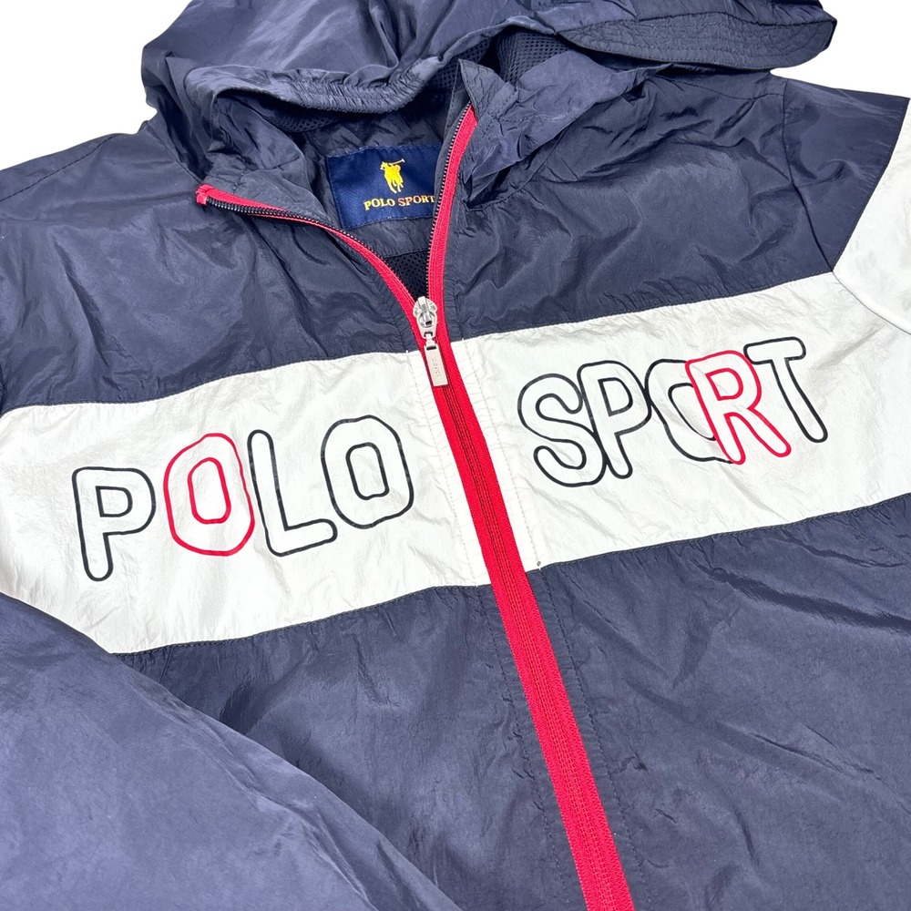 Vintage Ralph Lauren Polo Sport Windbreaker Navy White Colorblock Full Zip XL